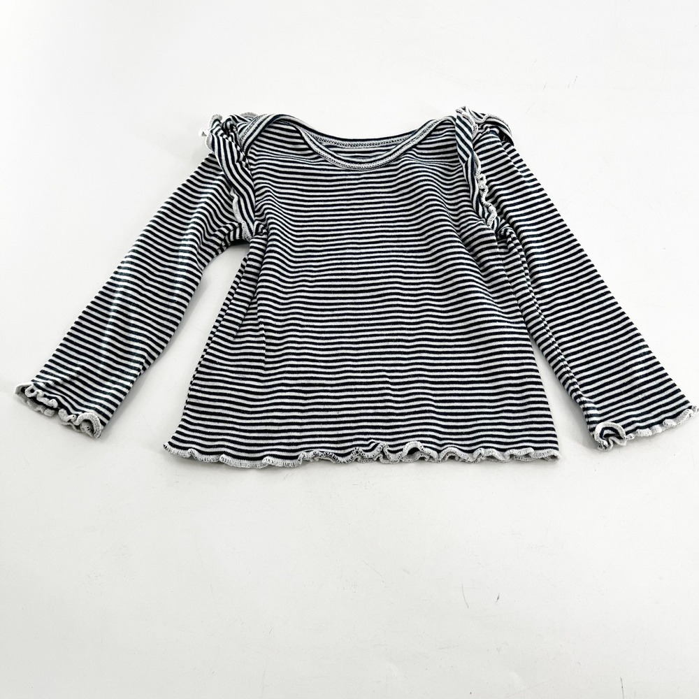 Tea‎ Collection Striped Top 9-12 Months Long Sleeve Ruffle Trim